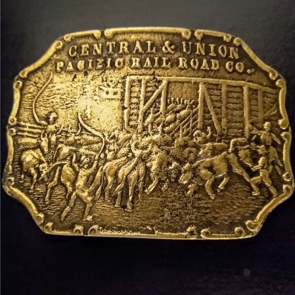 Vtg Central & Union Pacific Railroad Co Belt Buckle Stamped Property Union Pac - Picture 1 of 4